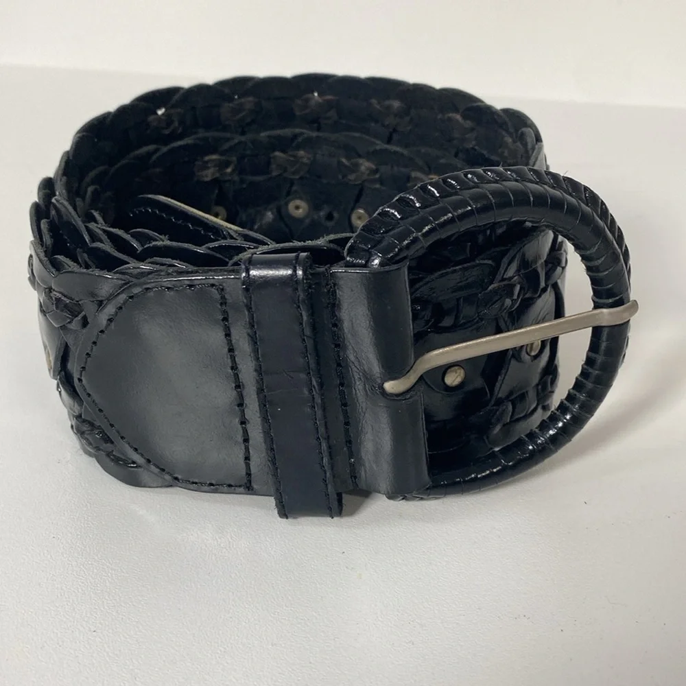 Coldwater Creek Genuine Leather Braided Belt Size Large‎ Black